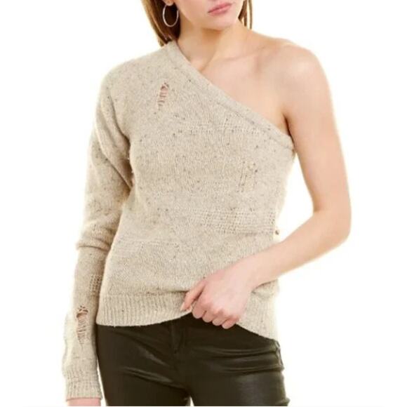 Helmut Lang One Shoulder Distressed Sweater Oatmeal Wool Blend XS - Picture 1 of 9